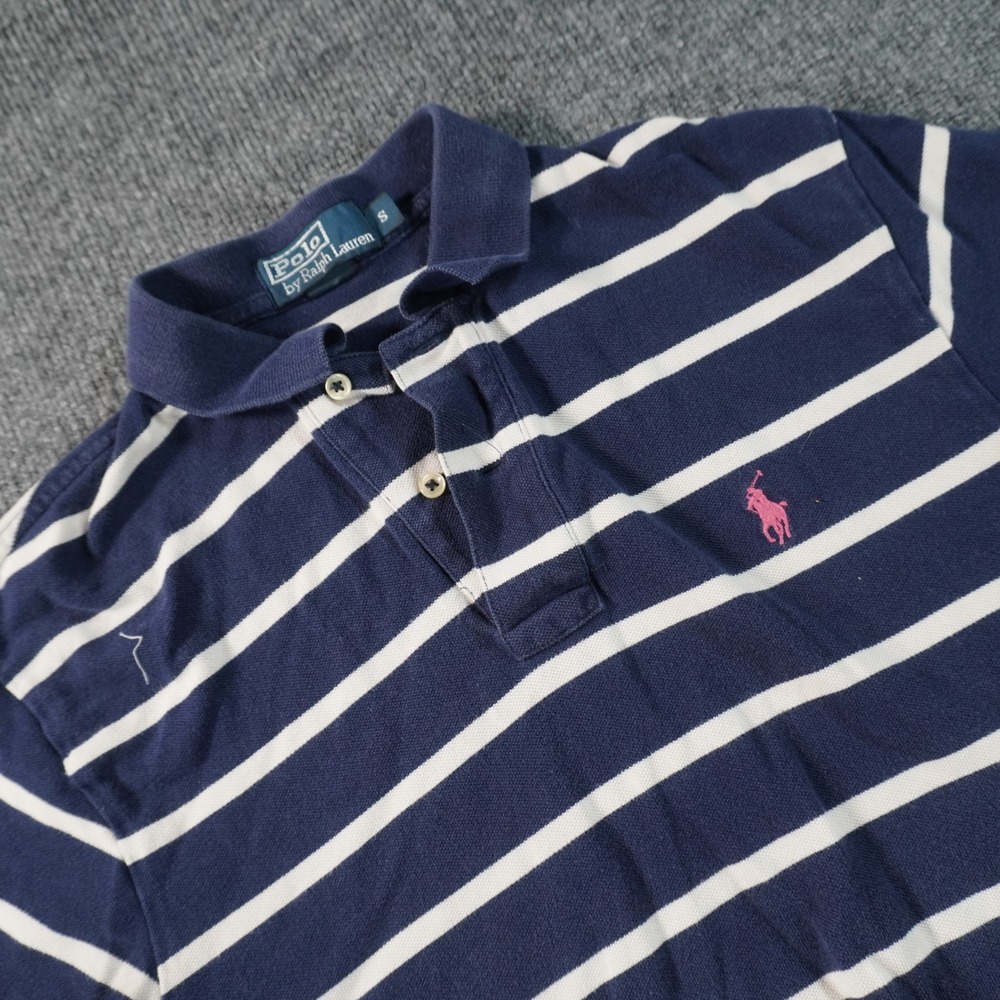Polo Ralph Lauren Polo Shirt Mens Small Navy White Striped Pink Pony Logo